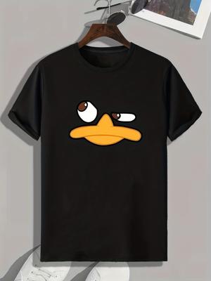 Mens Summer Casual Round Leader Tshirt with Angry Duck Face Print Lightweight and Comfortable