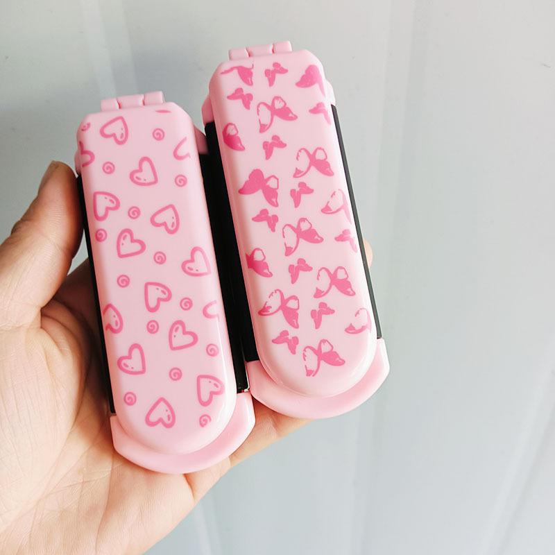 Portable Folding Air Cushion Brush with Mirror in Pink, Pocket-Size Comb for Scalp Massage & Styling