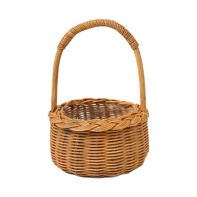 2025 New 20cm Waterproof Woven Flower Basket Storage Basket With Handle Handmade Multi-functional Perfect Gifts Rattan Home Wedd
