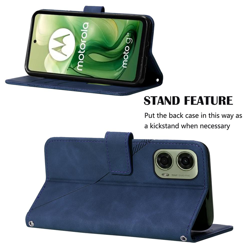 For Motorola Moto E14 4G/G04 4G/G04s 4G/G24 4G Leather Case with Hand Strap Wallet Stand Phone Cover