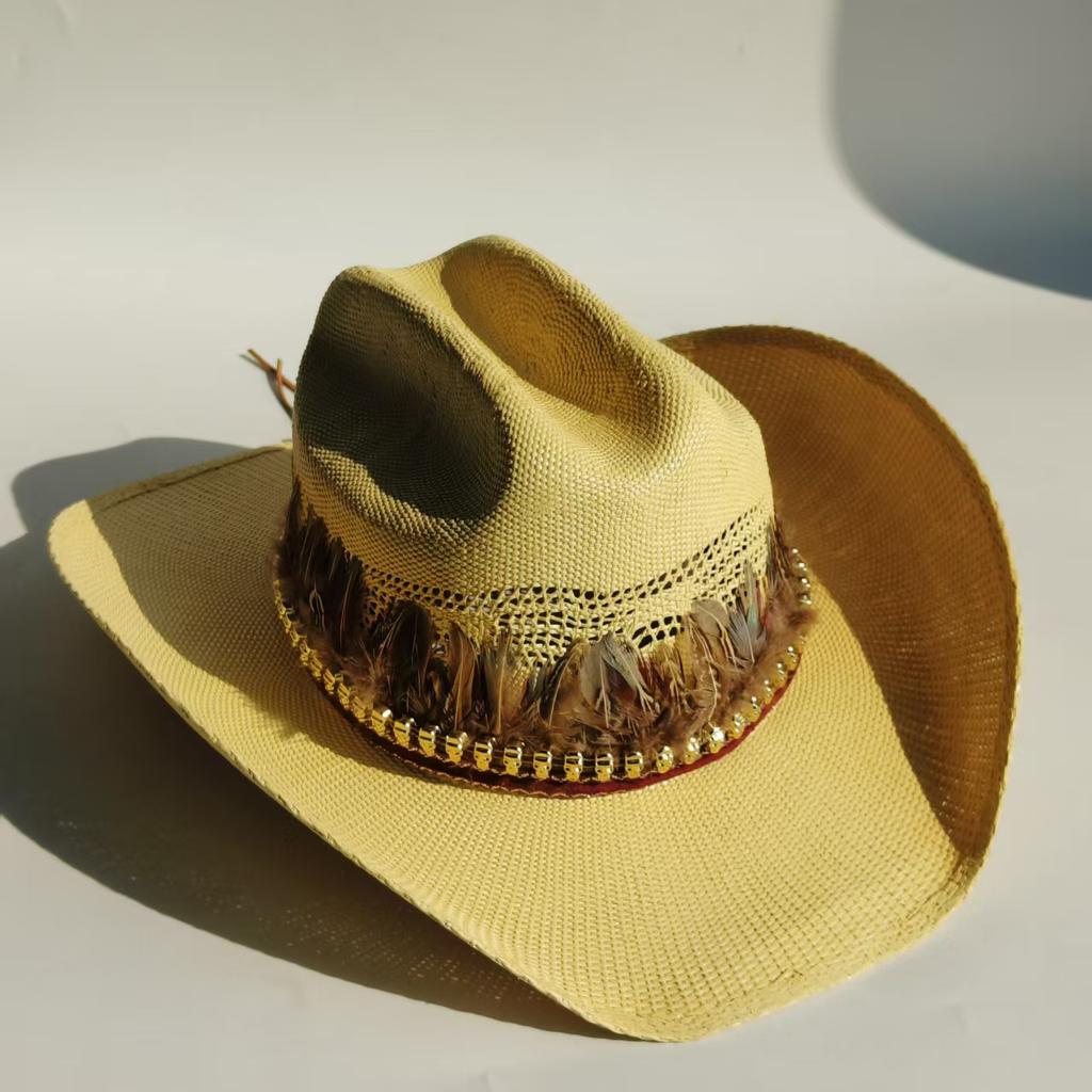 Cappello da cowboy in paglia rigida da uomo cappello da pascolo a tesa larga da donna cowboy tinta unita cappello da sole estivo confezione in scatola sombrero vaquero hombre