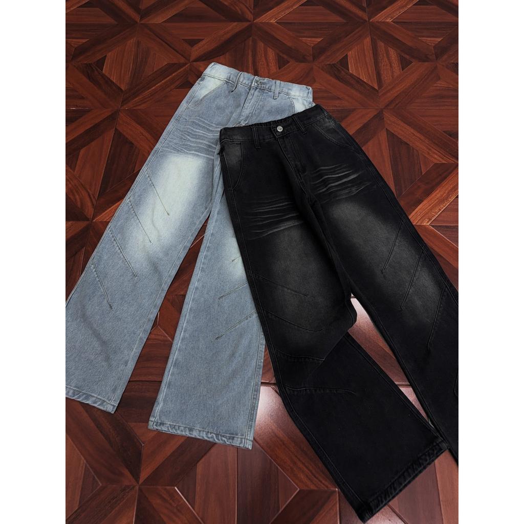 American Washed Cat Whisker Pleated Jeans Men's Spring and Autumn High Street Scimitar Pants Vibe Loose Wide-leg Pants