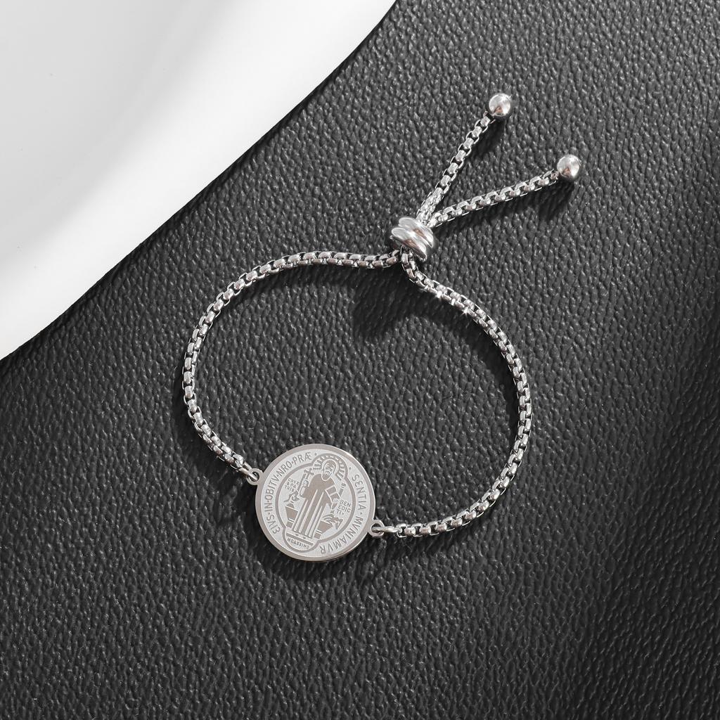 Bracciale Croce di Gesù San Benedetto Catena in Corda Regolabile Intrecciata a Mano Gioielli Cristiani per la Preghiera Fede San Benito per Uomini Donne