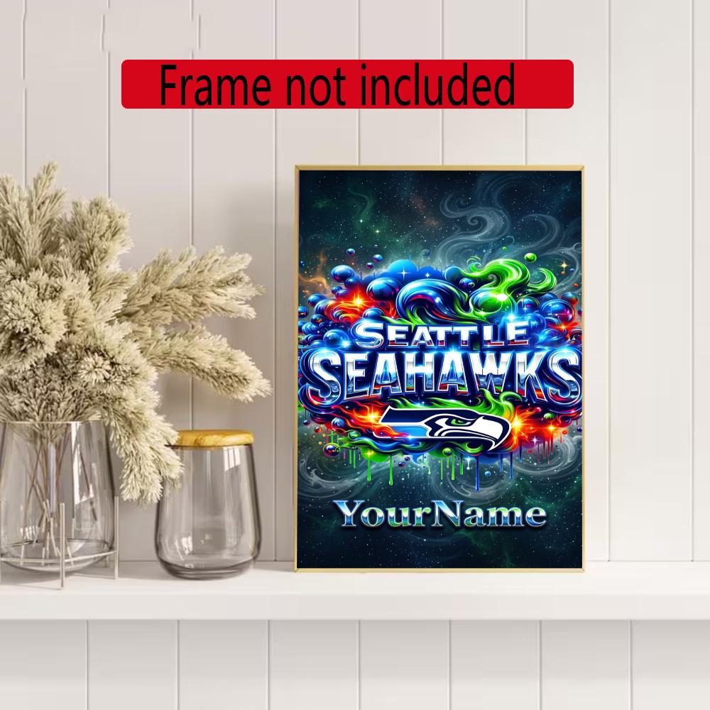 Seattle Seahawks Customize Your Name Diamond Painting Round Diamond Rhinestones Mosaic Diamond Embroidery Wall Paintings Rhinestones Gift Frameless