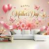 2D Mother's Day Polyester Backdrop, Pink Floral & Butterfly "Happy Mother's Day" Background for Party Decor