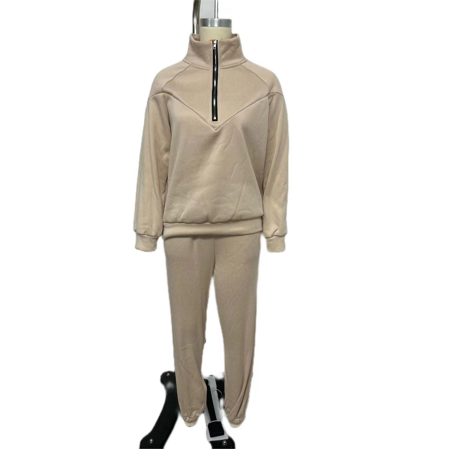 Женский однотонный длинный рукав воротник-стойка толстовка костюм осень зима свободный — фото 9