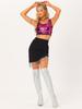 Allegra K Christmas Crop Tank Metallic Sequined Round Rose Size S Women's Top, Sleeveless, Neck, Red,