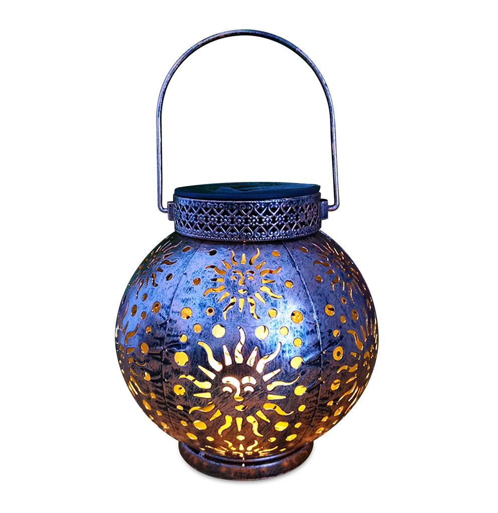 Outdoor Solar Lights Iron Garden Sun Face Projection Landscape Lamp Moon Star Floodlight