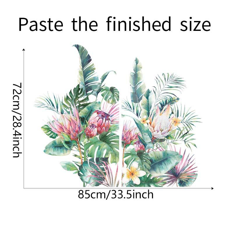 Tropical Green Leaves and Floral Wall Sticker Self-Adhesive Removable for Living Room Entryway Home Decor