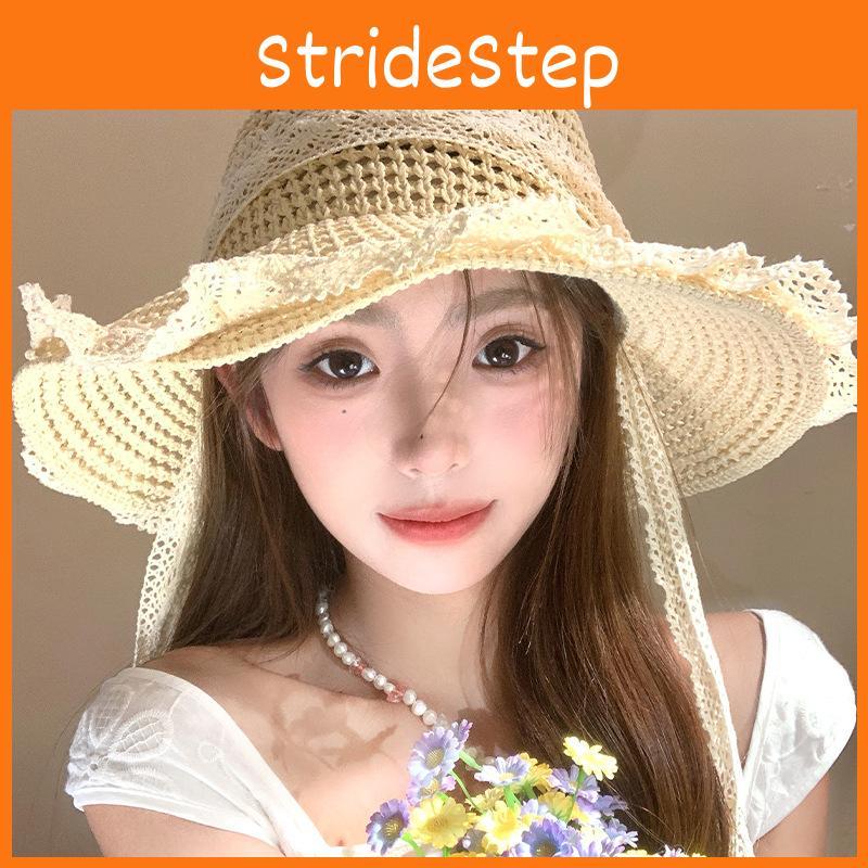 Stylish Khaki And Brown Straw Hat For Women With Lace Up Design For Summer Outings