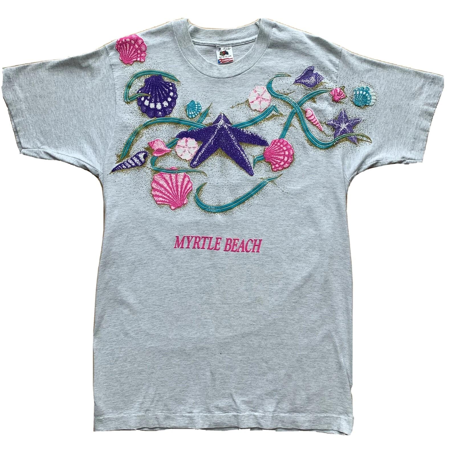 Vintage Myrtle Beach Shirt M Gray 90s South Carolina Starfish Ocean Nature Art 3XL