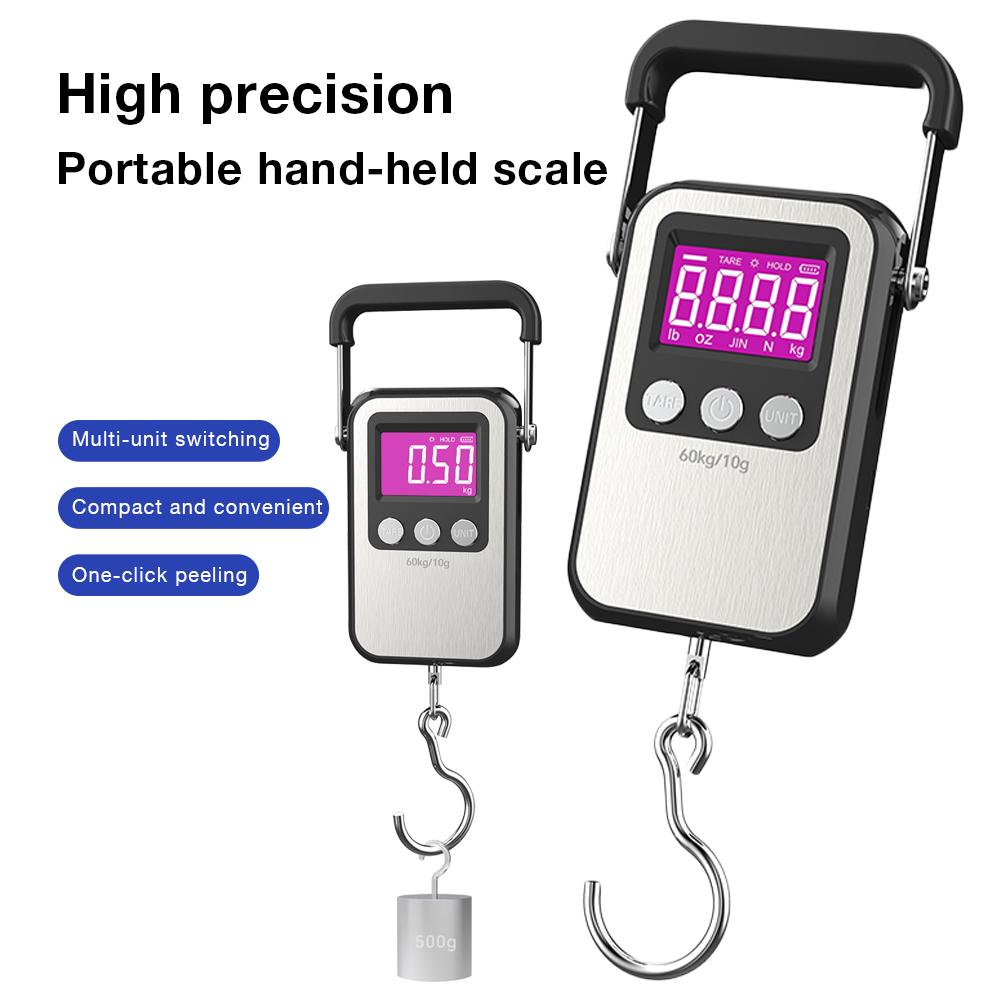 Handheld Mini Electronic Rechargeable Weighting Scale Fishing Travel Luggage Scale 60Kg/10g LCD Digital Display Hanging Scale