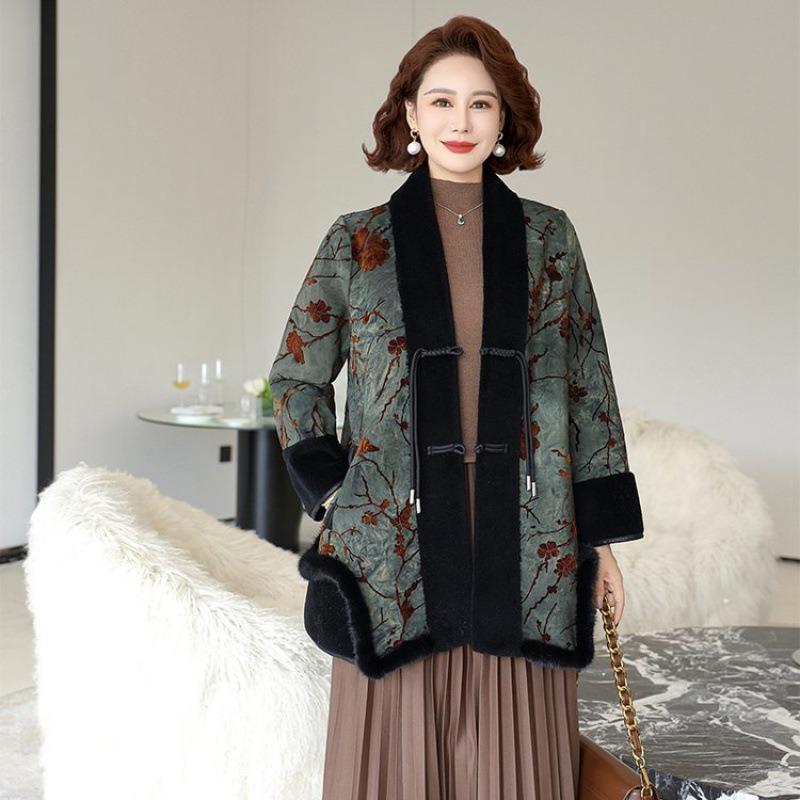 

Мама зимнее меховое пальто слитное среднее пожилое благородное новое имитация норки бархатное пальто бабушка зимний мех 5XL [recommended 150-80kg] зелёный