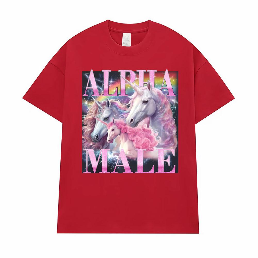 Alpha Male Rainbow Unicorn Funny Printed TShirt Men Women Oversized High Quality Classic T-Shirt Vintage Cotton Comfort T Shirts