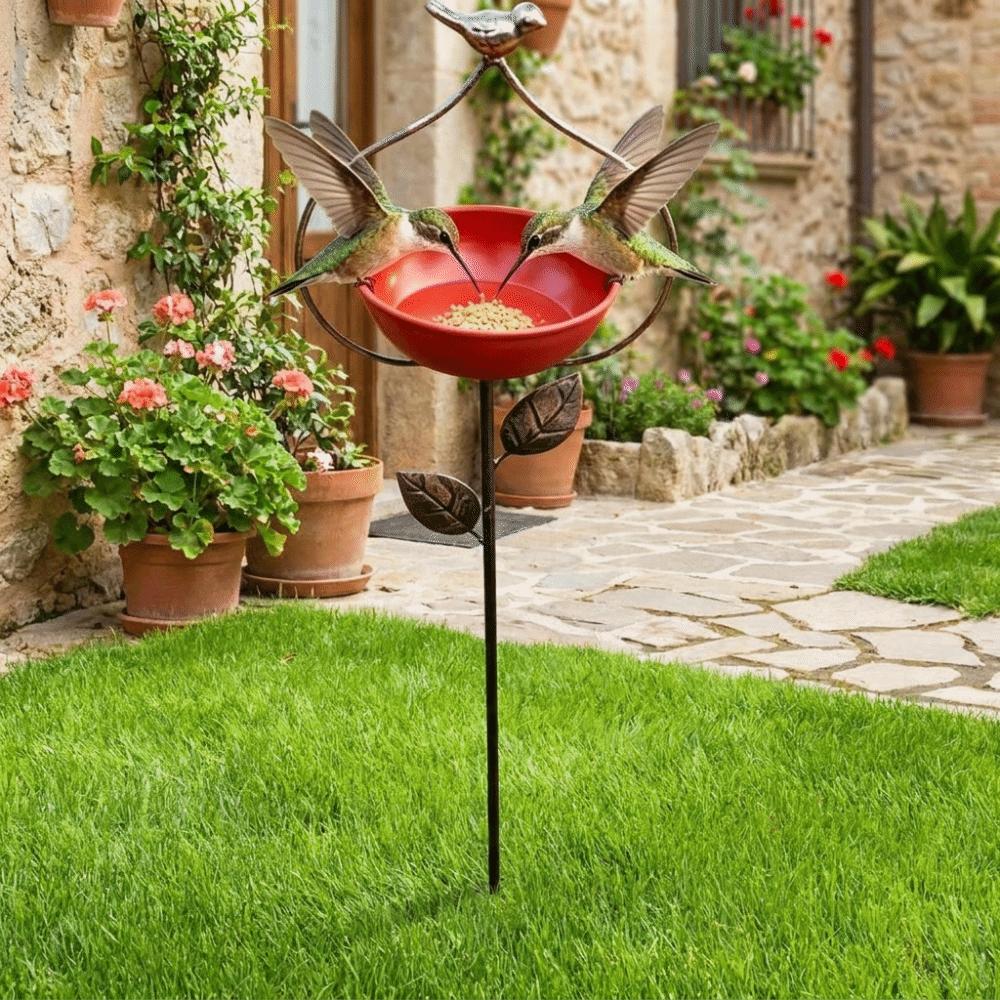 Cast Iron Garden Stake Bird Feeder Large Capacity Bowl Feeder Bird Feeding Station  Outdoor Yard