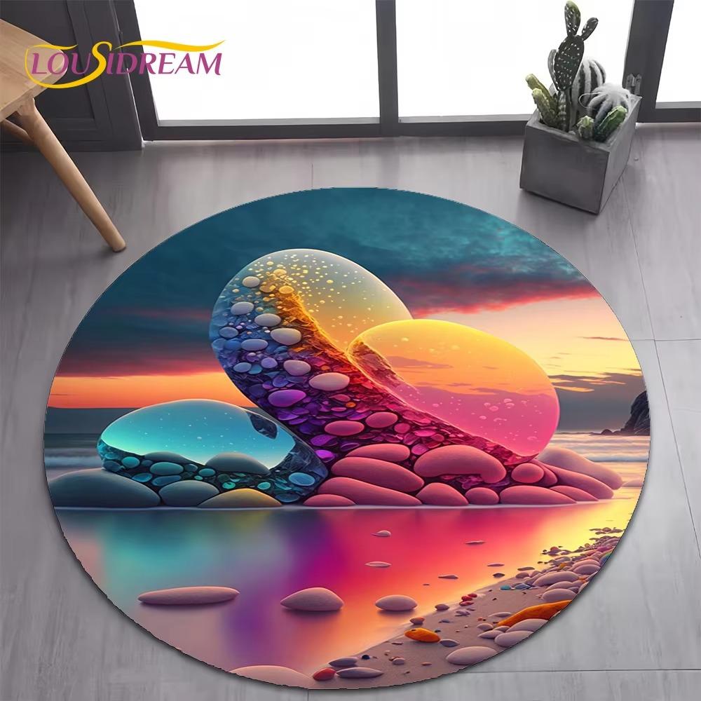 New Style Colorful Pebble Rainbow Road Beach Stone Round Carpet Rug for Bedroom Living Room Decoration Pet Decor Floor Mat Ins
