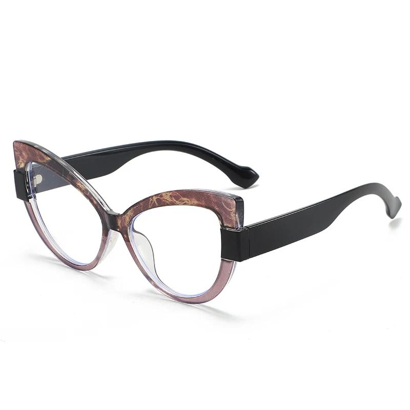 New Fashionable and Versatile Cat Eye Glasses with Personalized Large Frame Color Blocking Design Anti-Blue Light Glasses