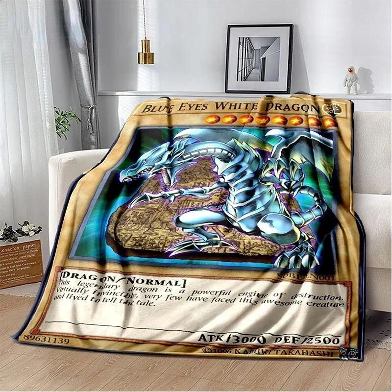 Anime Yu Gi Oh Card Throw Blanket Blue Eyes White Dragon Anime Cartoon Soft Plush Blanket Bedroom Bedspread Home Decor