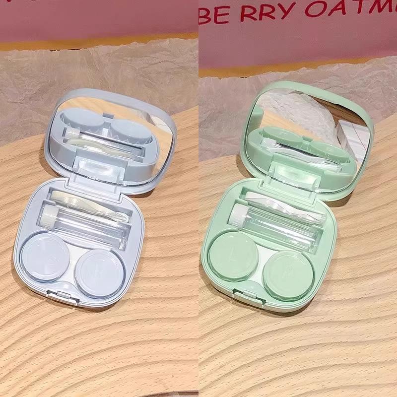 Invisible Contact Lens Case with Mirror: Small, Leak-Proof, Double-Compartment Storage