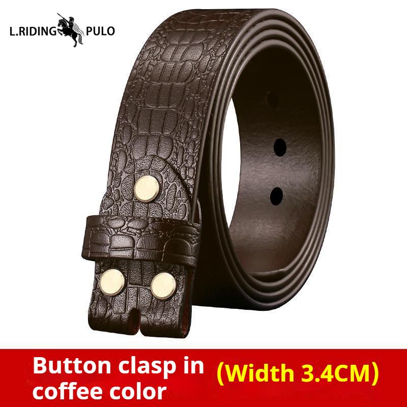 Men's Leather Belt Without Head, Smooth Buckle, Perforated Headless Belt, Leather Without Buckle, Men's Genuine Cowhide Buckleless Belt