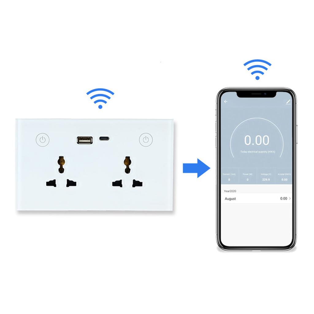 Smart Wall Outlet 2.4G WiFi Touch Light   Voice Control Smart Plug with USB and TYPE C   Port For   95‑250V