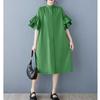 Spring and Summer Stand-up Collar Dress with Lotus Leaf Sleeves Shirt Dress