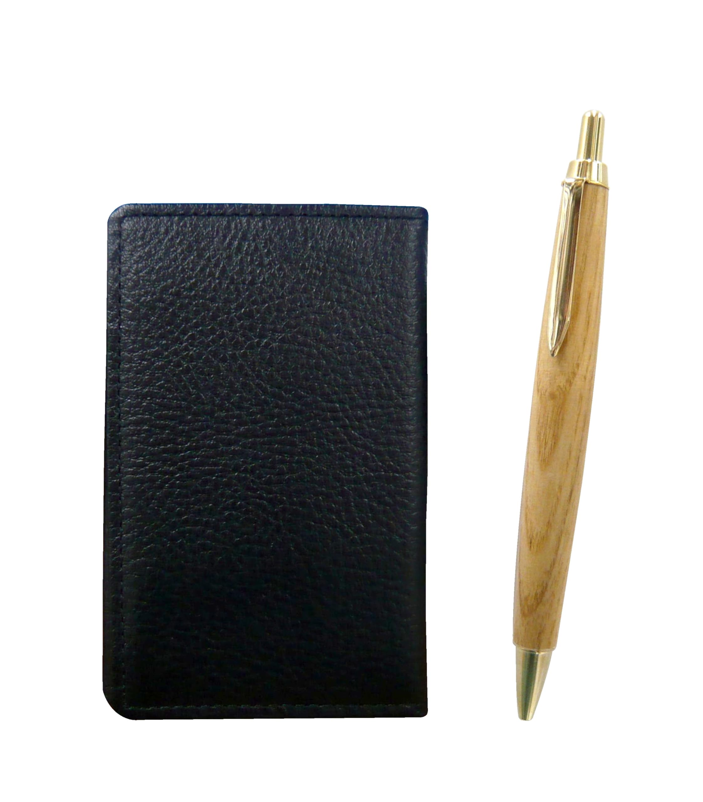 

Takizawa Black Grained Leather Business Card Holder with Retro Maple Wood Barrel Ballpoint Pen Set MEIB-HS47S