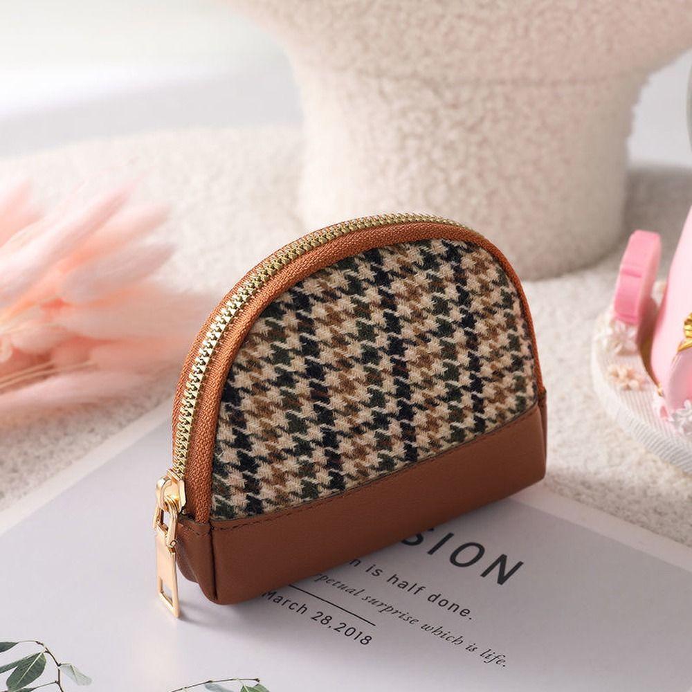 Layers Zipper with Key Chain Mini Houndstooth Wallet Women Coin Purse Card Holders Leather Bag