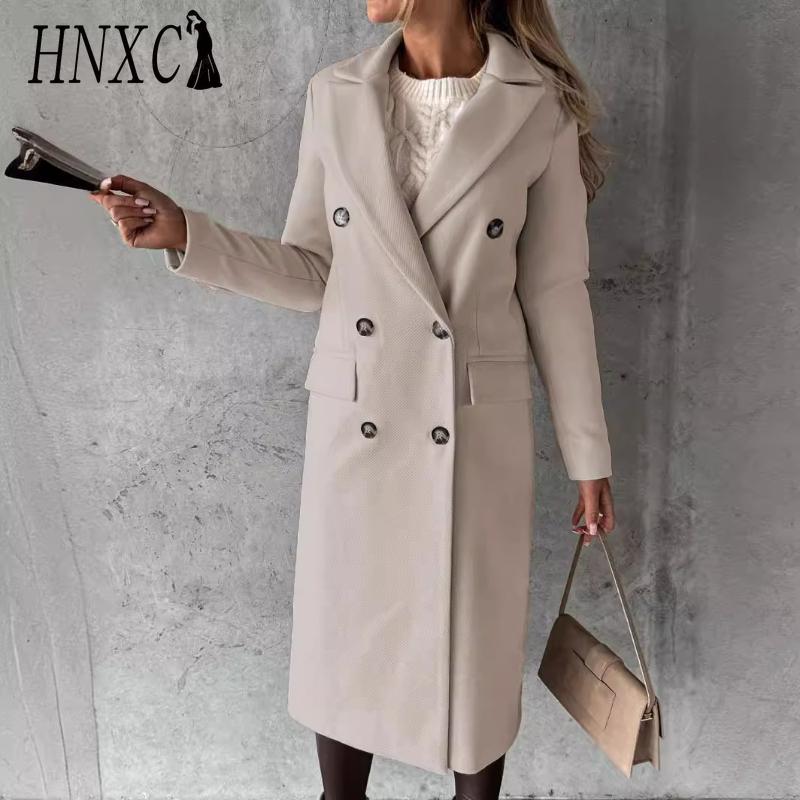 HNXC Damen Vintage Casual Gitterdruck Herbst Winter Langarm Polokragen Jacken & Mäntel