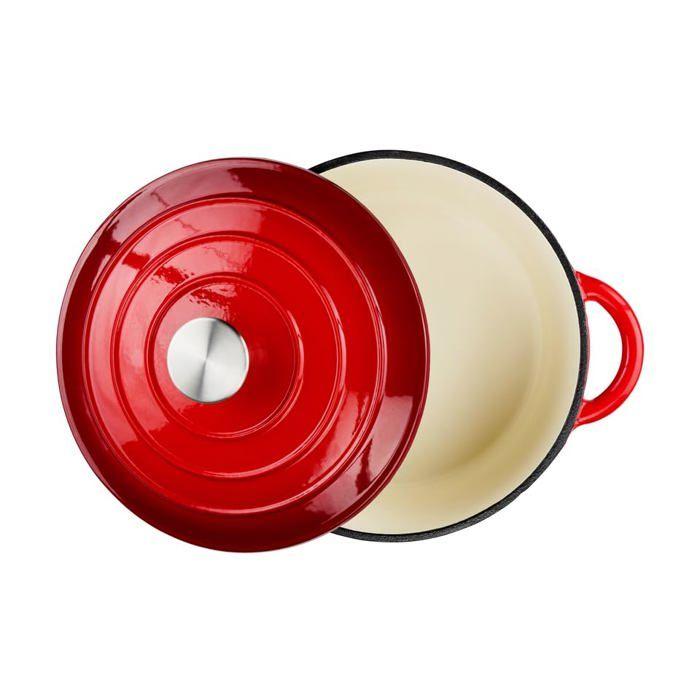Cocotte Alpina Cocotte en Fonte avec Couvercle - Poêle 24 cm - Toutes Sources de Chaleur - Rouge