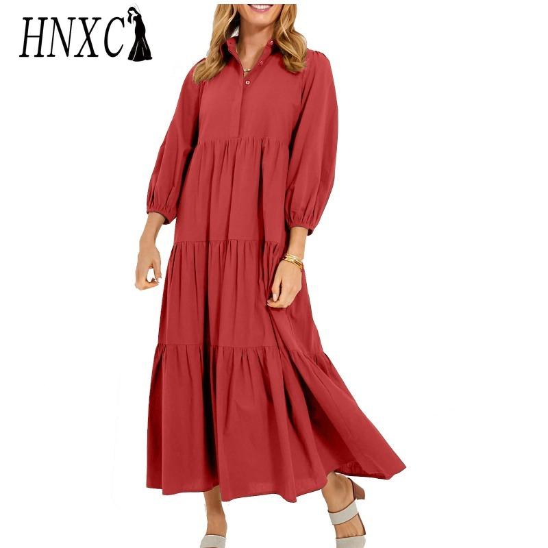 HNXC Γυναικεία Μόδα Άνοιξη Φθινόπωρο μονόχρωμα μονόχρωμα μακρυμάνικα φορέματα POLO με ψηλόμεσο λαιμό