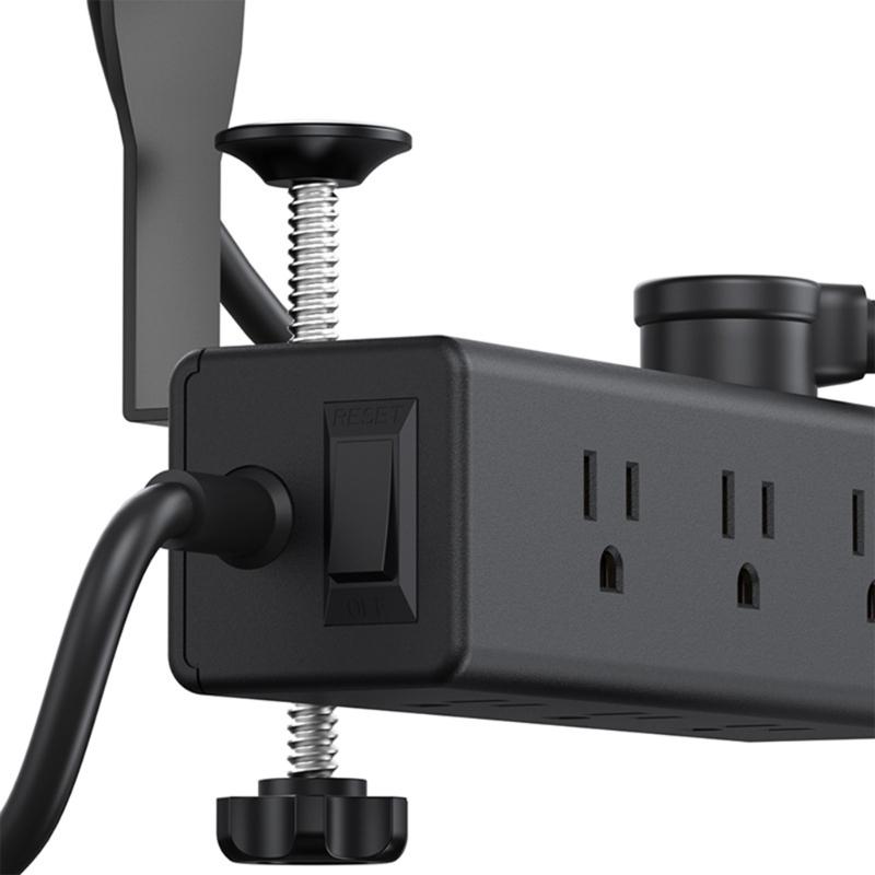 Clamp Mounted Power Strips 13AC Outlets 4 USB Port 20WPD Fast Charging Safety Protections 2M Cord ABS Materials Build