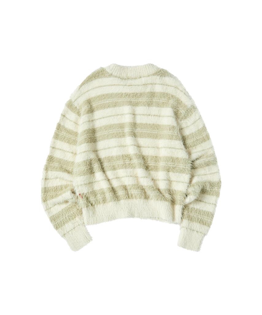 COMONINOZ W Hairy Stripe Pullover Sweater [Ivory]