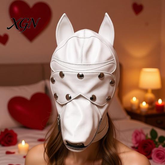 Hardcore BDSM Equipment Unisex Sexy Costumes, Faux Leather Open Mouth Dog Headgear, Full Face Hood for Roleplay Fetish Masks Cosplay And Role