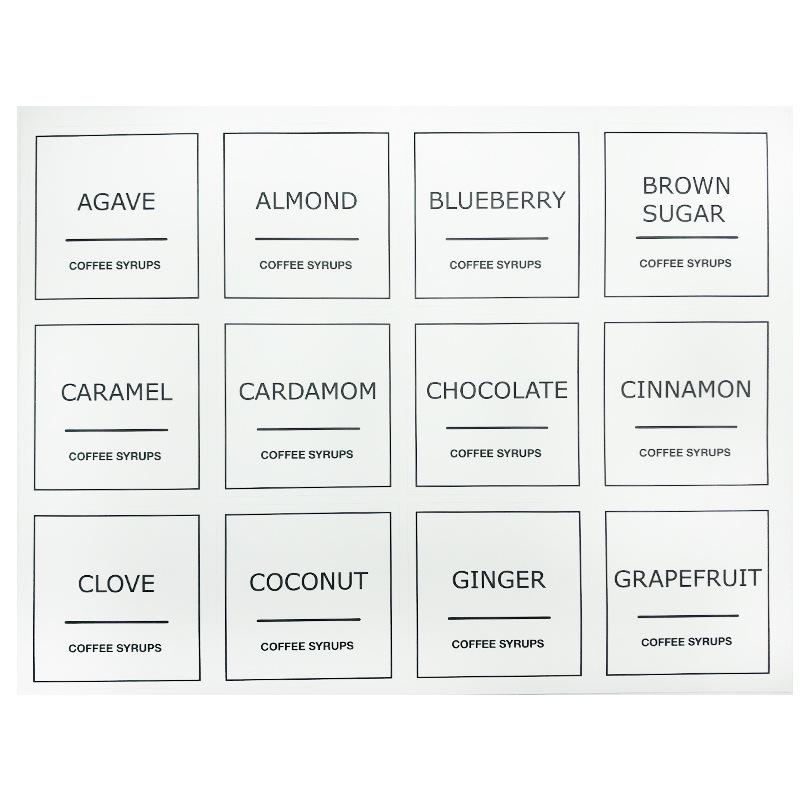 2.5" Waterproof Erasable Coffee Syrup Flavor Labels - Set of 36 Stickers