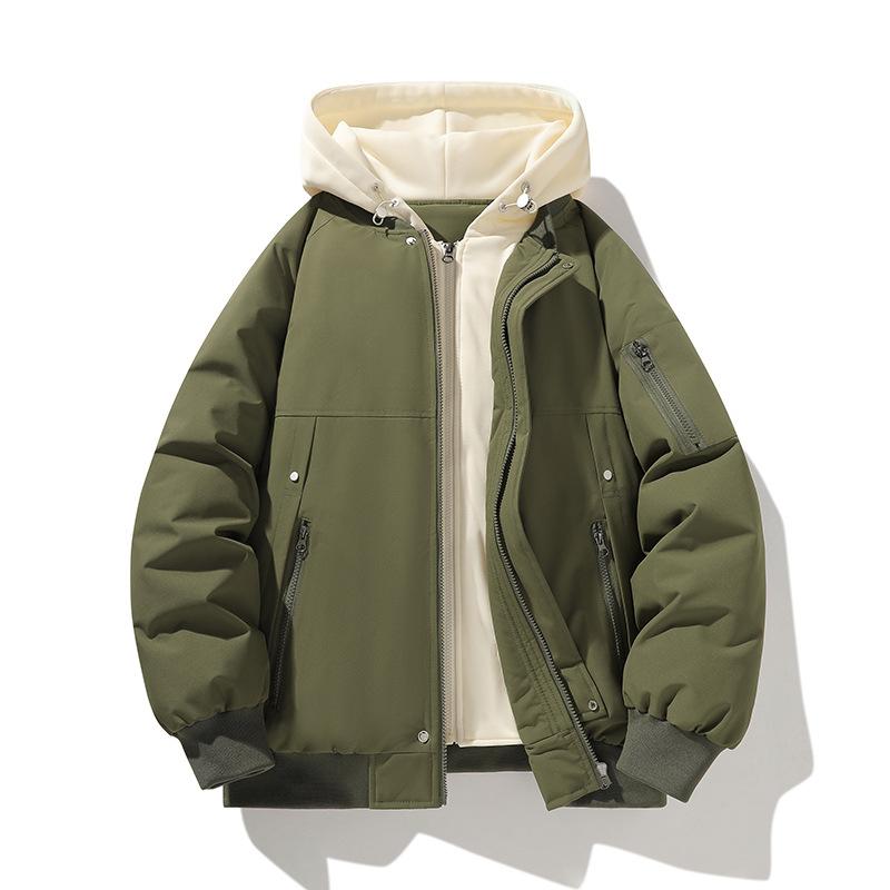 Winter New Fake Two Pieces Fashionable Loose Warm Cotton-padded Clothes Men and Women with The Same Hooded Jacket