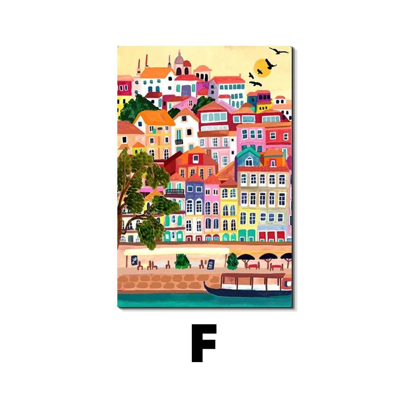 Colorful Travel Mountain City Canvas Painting Abstract Landscape Posters and Prints Wall Art Pictures for Home Living Room Decor