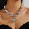 European and American Geometric Exaggerated Large Round Beads Love Pendant Punk Beaded Collar Collarbone Chain Necklace Women