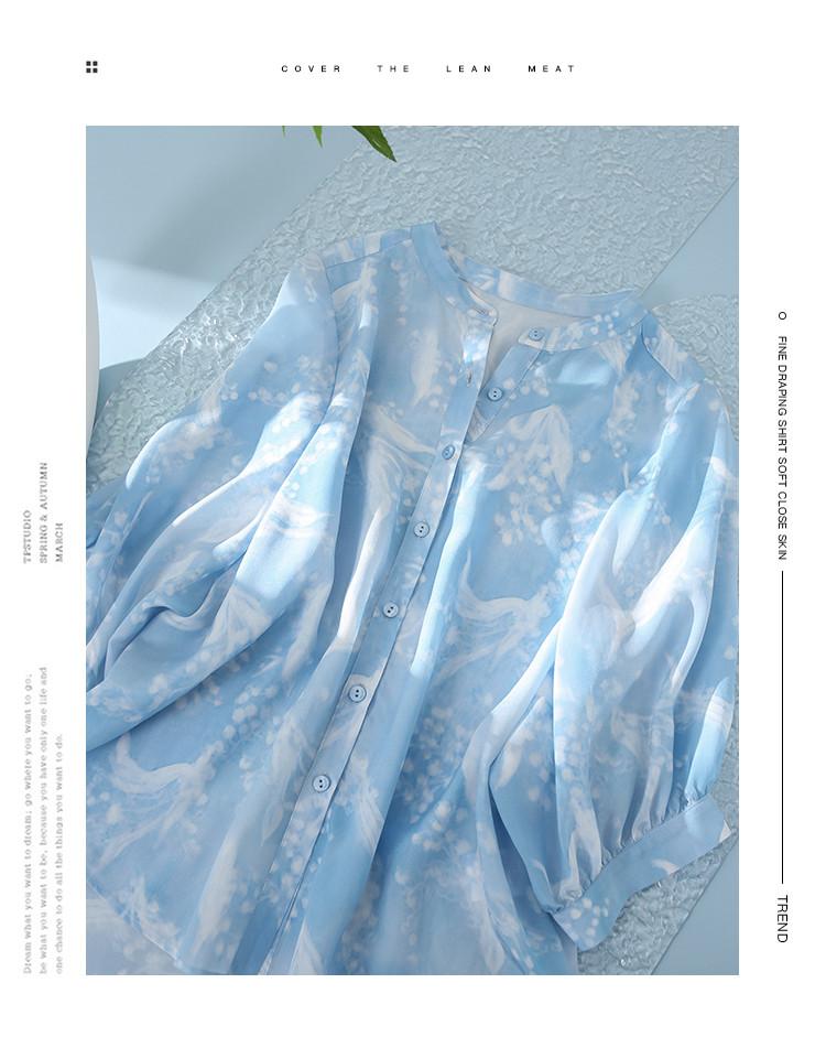 100% mulberry silk printed round neck shirt for women in 2026 summer, loose and casual, versatile silk top