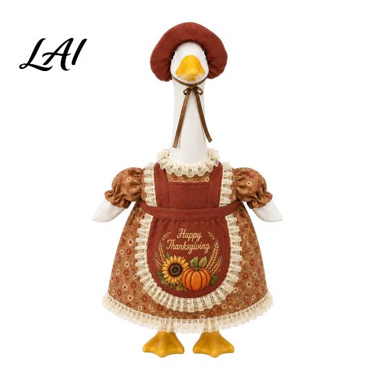 Dekorative Gänse-Kleidung für den Eingang Thanksgiving Veranda Outfits 23" Statue Herbst Ahornblatt Stoffkleid Schürzen-Set Kürbis-Kleidung Herbst