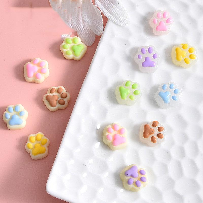 10Pcs Cartoon Cat Claw Flat Bottom Resin Accessories DIY Materials Phone Case Accessories Hair Clip Materials Bead Decorat
