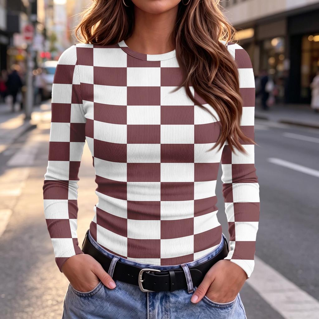 Women's Slim Fit Long Sleeve Round Neck T-Shirt Casual Basic Top for Everyday Wear