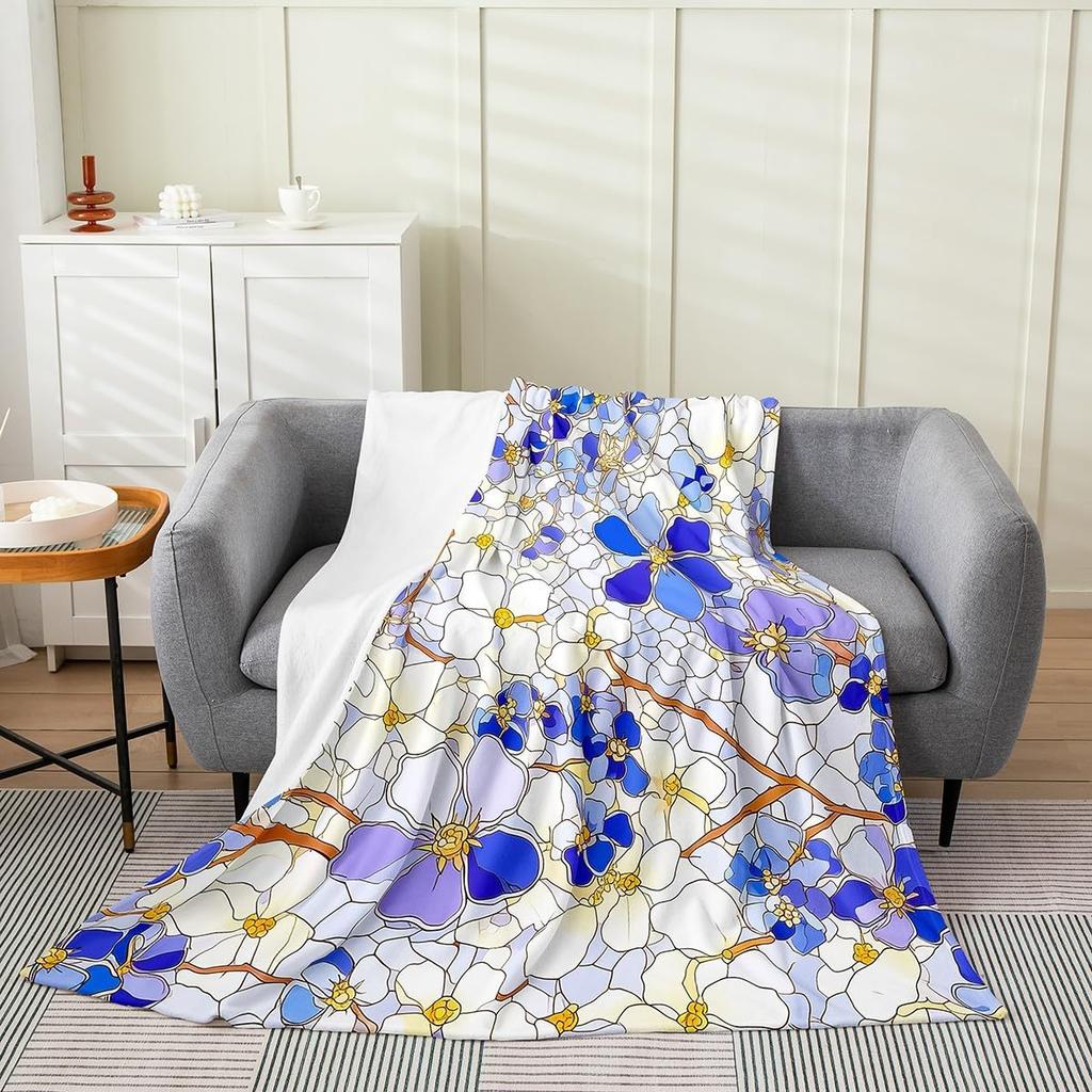 Japanese Floral Throw Blanket X Plush Cherry Blossoms Flannel Fleece for Sofa Couch Kids Room Decor