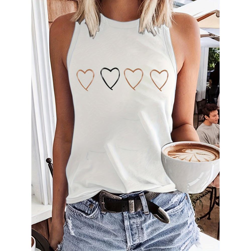 Женский жилет весна-лето белый золотой, принт в виде черного сердца, круглый вырез, без рукавов S