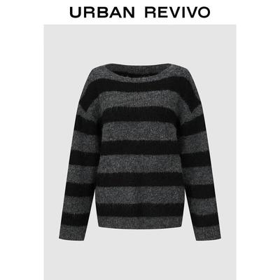 UR Women's Casual Black Stripe V-Neck Knit Sweater