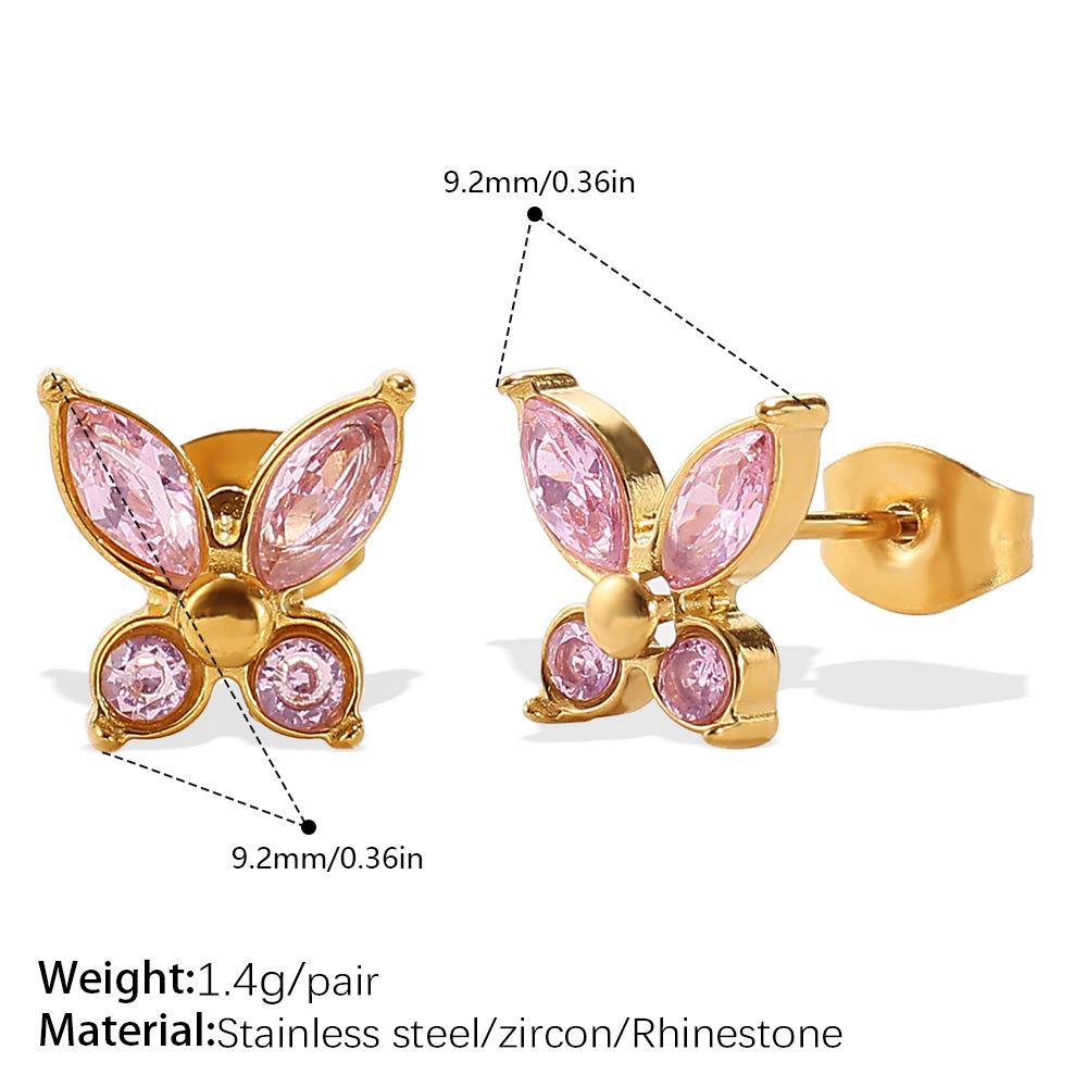 Stylish Butterfly Droplet Earrings Stainless Steel Gold Plated Zircon Daily Earrings