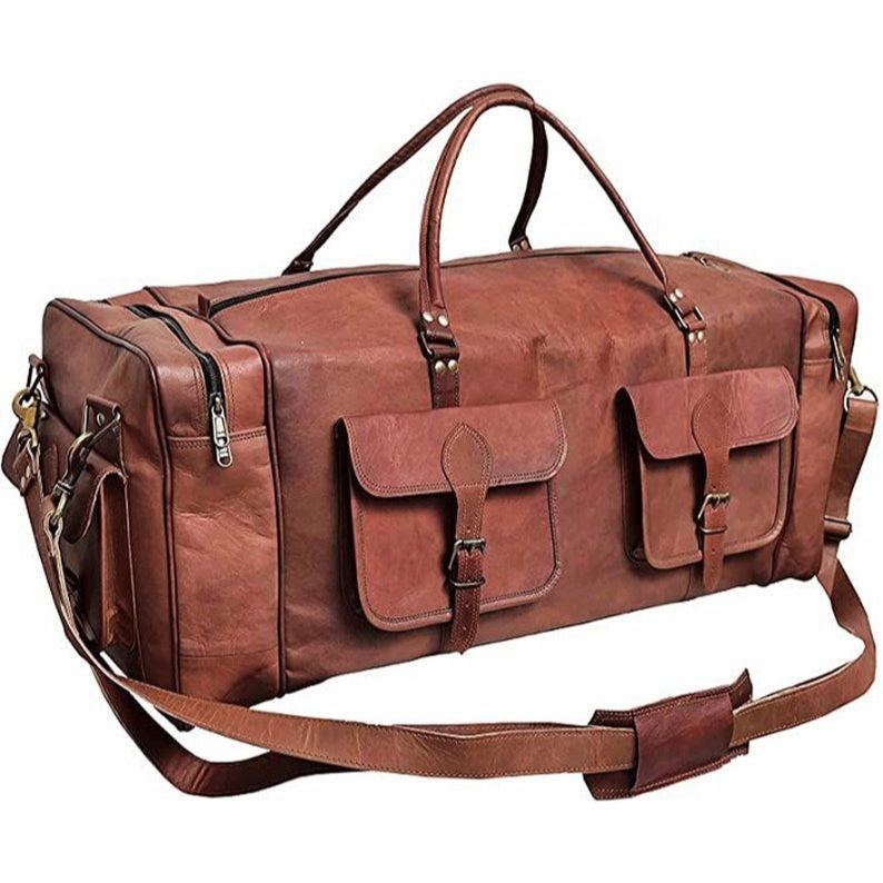 Brown Leather Duffle Bag Leather Duffel Bag 32 inch Large Travel Bag Gym Sports Overnight Weekender Bag brown