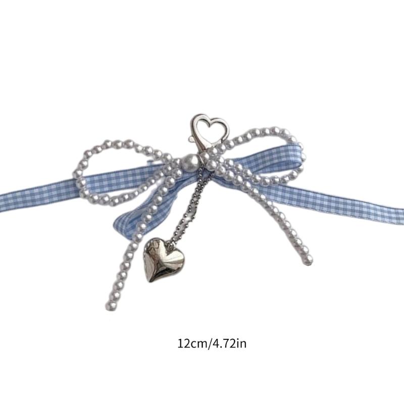 Chic Bowknot Pendant Bead Bag Charm Heart Bag Pendant Elegant Bead Keyrings Stylish Bead Keychain for Phone Key Bag