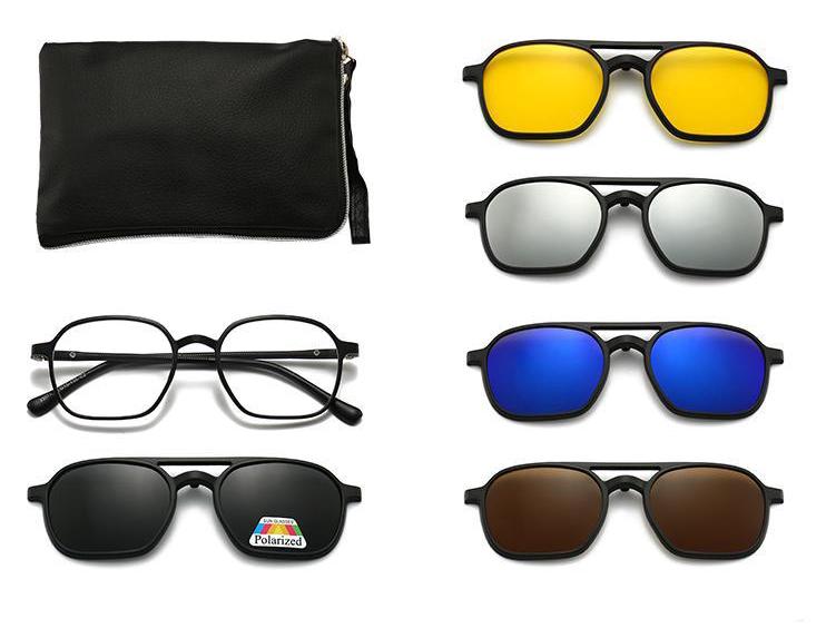 Clip-on Glasses Set: Includes 5 Polarized Lenses, Compatible with Myopia TR90 Retro Magnetic Sunglasses