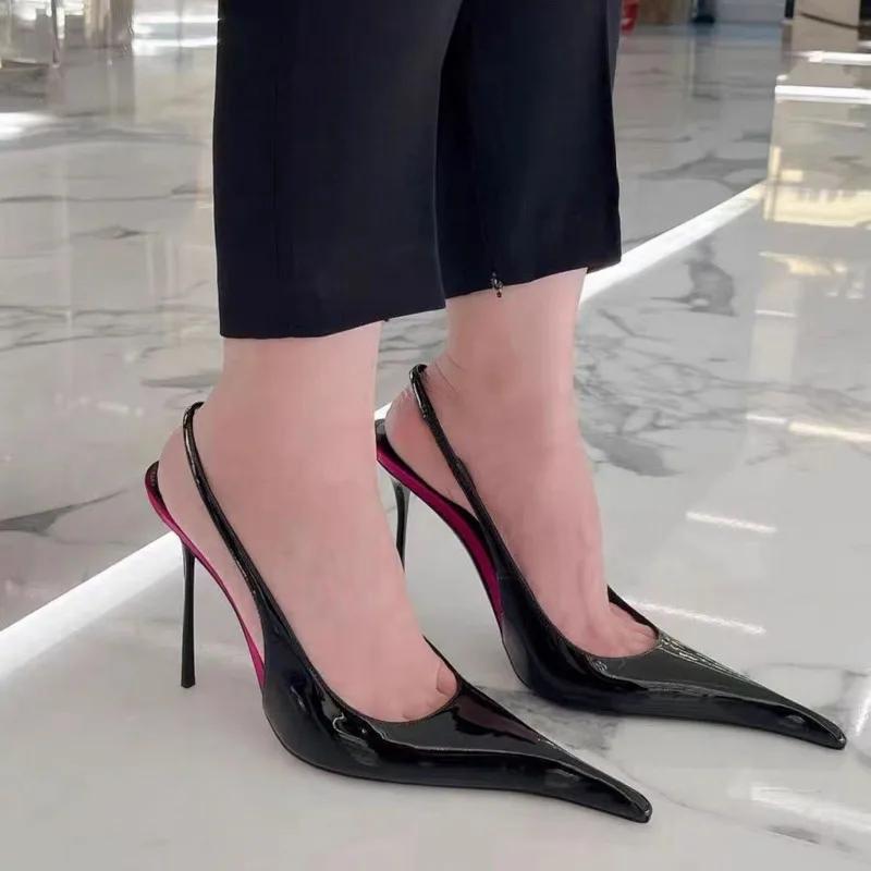 Fashion Shoes Cswo01 Women's Sexy Patent Leather Pointed Toe Back Empty Sandals Super Heels Stiletto Heel Wrapped Toe Shoes Cm